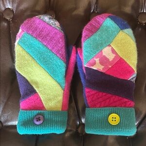 Handmade felted wool/cashmere Colorful Patchwork Mittens